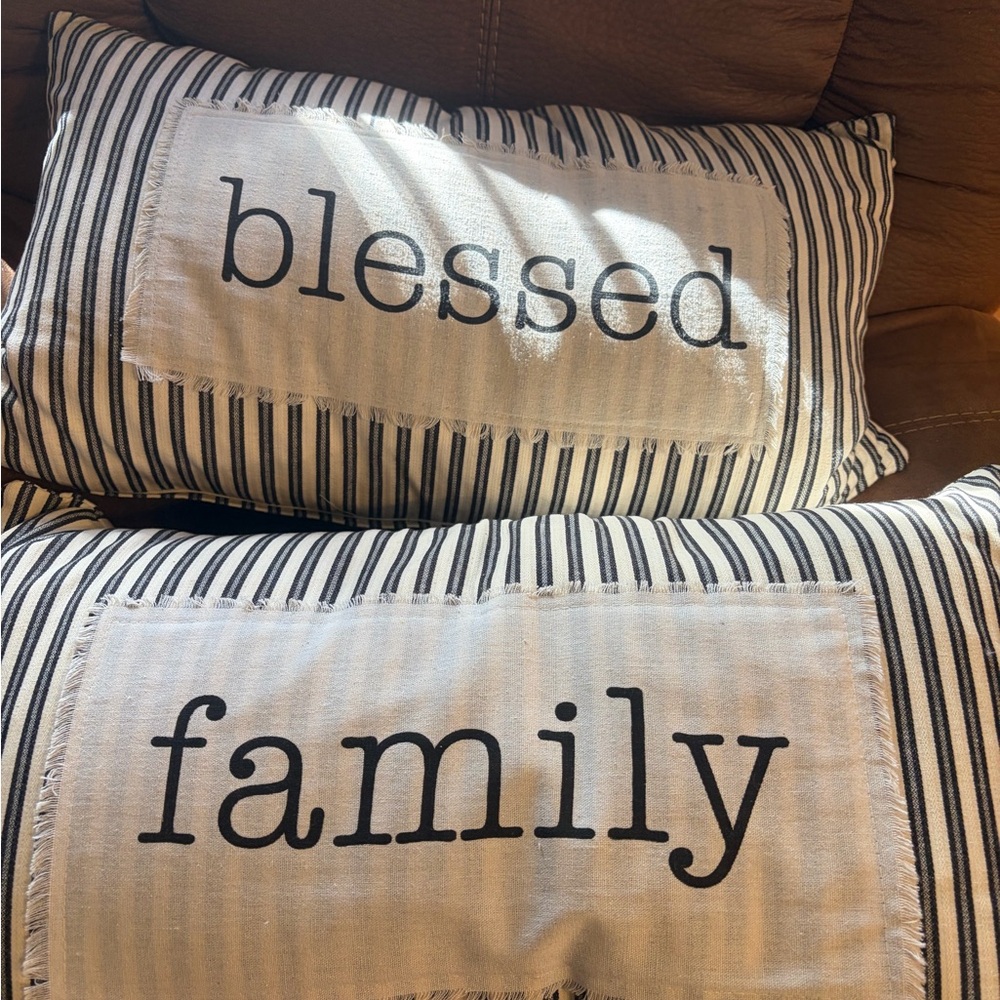 Striped Accent Pillows - Family & Blessed - Picture 2 of 6